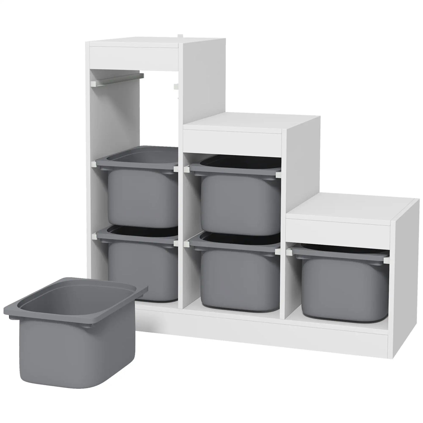 3 Layer Toy Storage Organizer, Kids Bookshelf, 6 Plastic Bins, White Baby & Kids Storage White, Grey at Gallery Canada