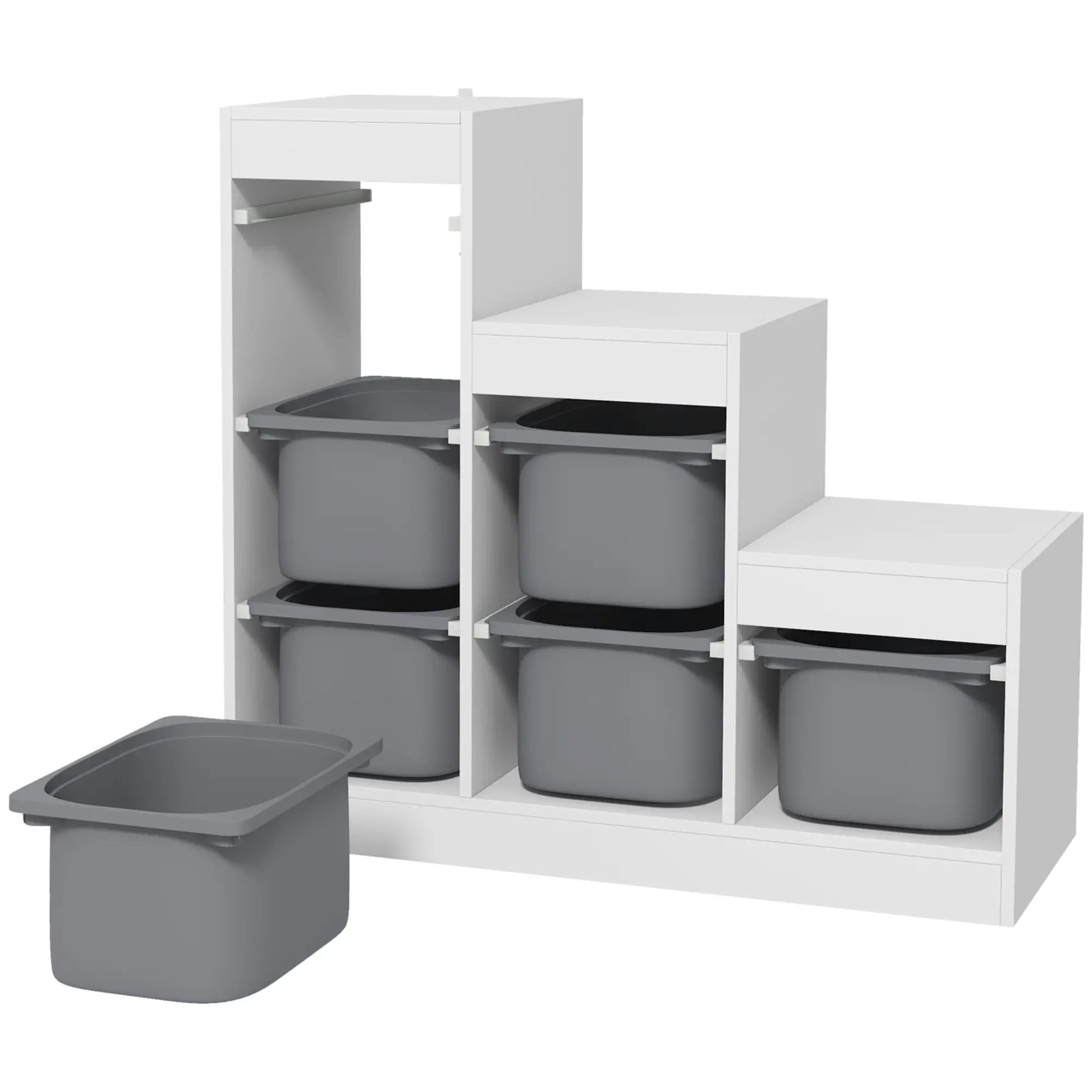 3 Layer Toy Storage Organizer, Kids Bookshelf, 6 Plastic Bins, White Baby & Kids Storage White, Grey at Gallery Canada