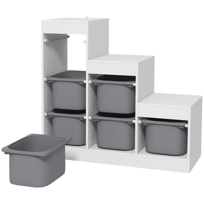 3 Layer Toy Storage Organizer, Kids Bookshelf, 6 Plastic Bins, White Baby & Kids Storage White, Grey at Gallery Canada