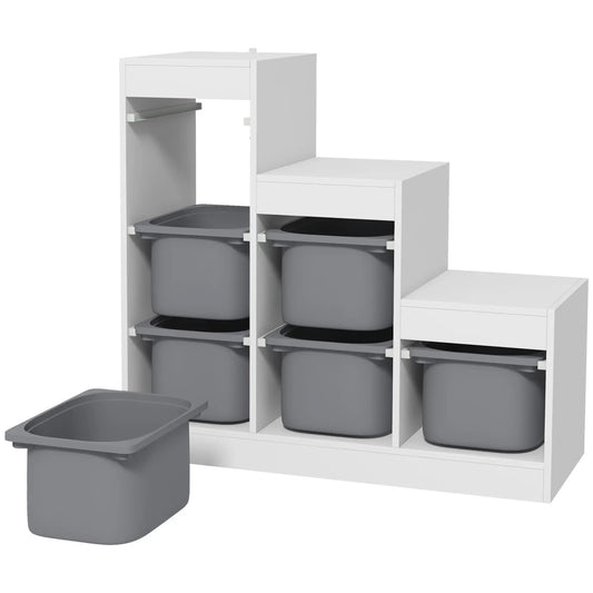 3 Layer Toy Storage Organizer, Kids Bookshelf, 6 Plastic Bins, White Baby & Kids Storage White, Grey at Gallery Canada