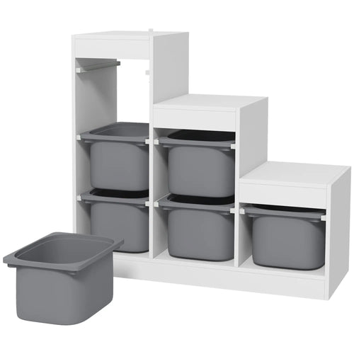 3 Layer Toy Storage Organizer, Kids Bookshelf, 6 Plastic Bins, White