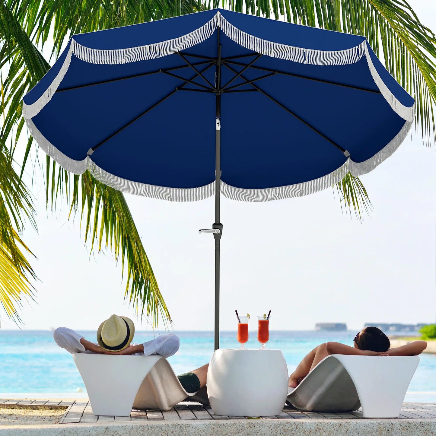 9FT Patio Umbrella, UPF 30+, Crank, 8 Ribs, Push Button Tilt, Blue Patio Umbrellas at Gallery Canada