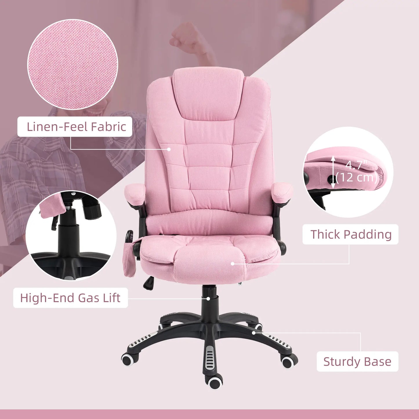 6 Point Vibrating Massage Chair, High Back Executive, Reclining, Swivel Wheels, Pink Massage Chairs at Gallery Canada