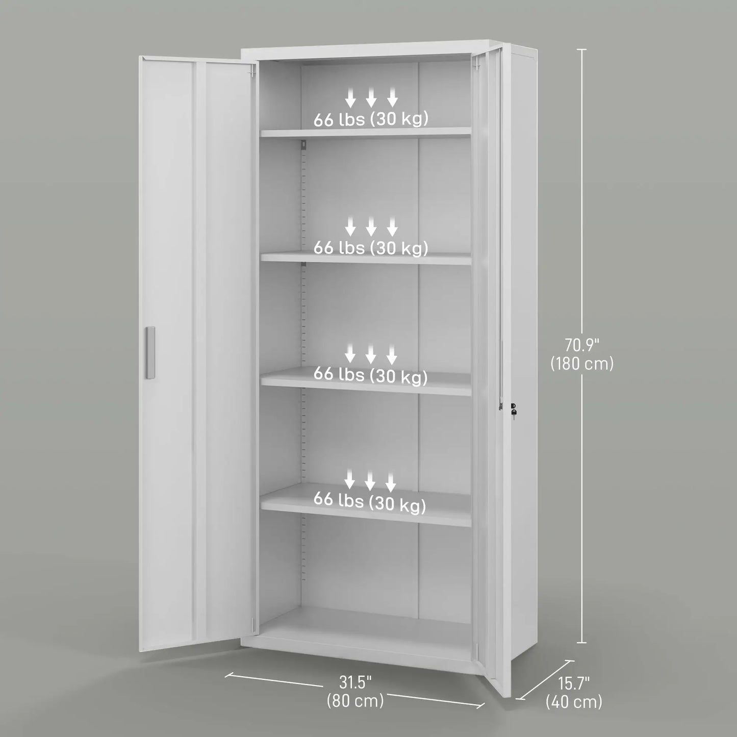 71" Tall Garage Cabinet, Metal Storage, 2 Doors, 4 Adjustable Shelves, White Office Cabinets & Cupboards at Gallery Canada