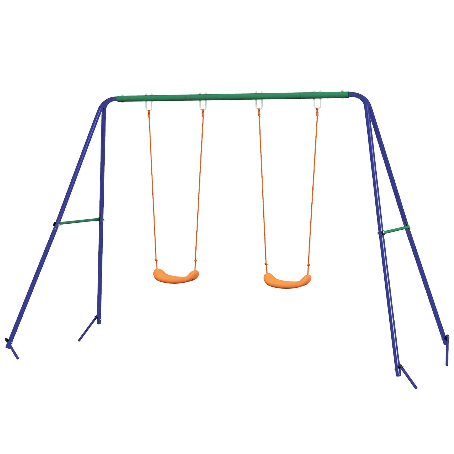 Kids Outdoor Swing Set, Metal Frame, Double Seats, Ages 3-8 Gym Sets & Swings Blue, Green, Orange at Gallery Canada