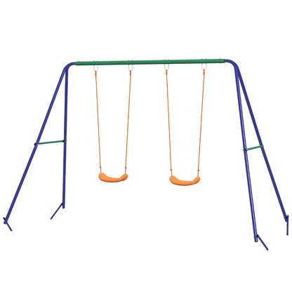 Kids Outdoor Swing Set, Metal Frame, Double Seats, Ages 3-8 Gym Sets & Swings Blue, Green, Orange at Gallery Canada