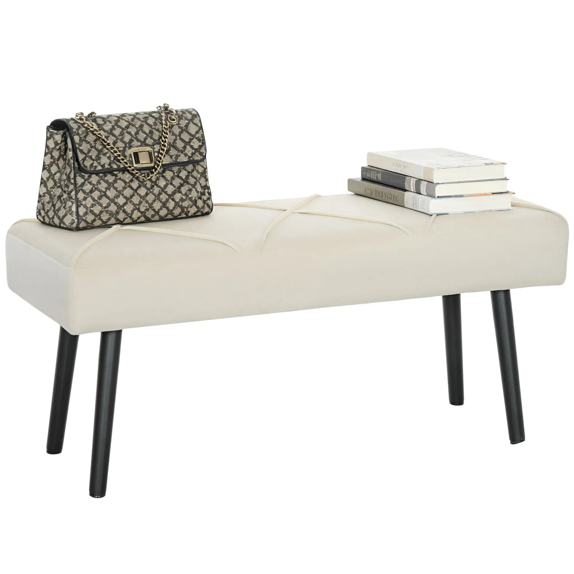 39 Inches Upholstered Bedroom Bench, Modern, Cream White Storage Ottomans & Benches at Gallery Canada