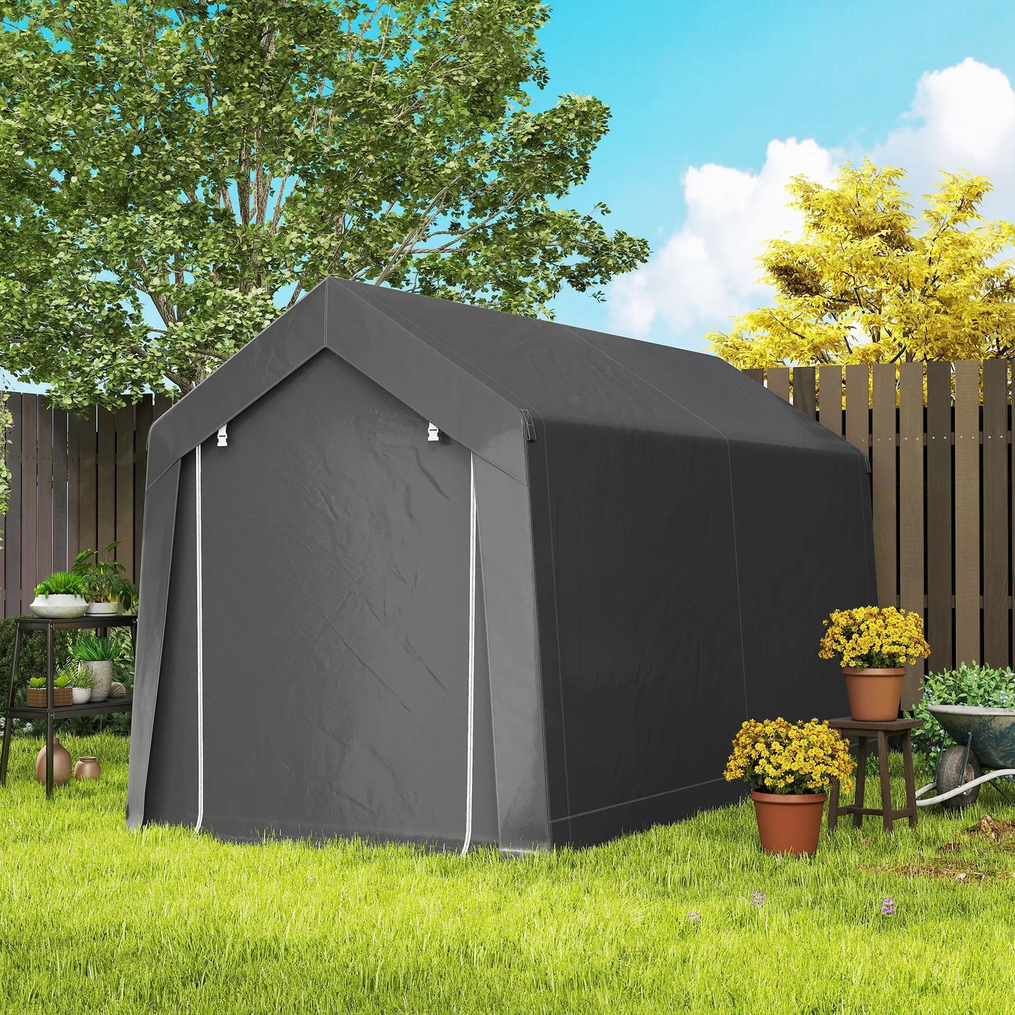 7' x 12' Outdoor Storage Shed, Portable Garage, Roll-up Door, Dark Grey