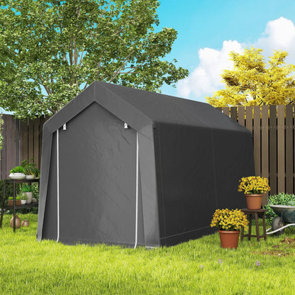 7' x 12' Outdoor Storage Shed, Portable Garage, Roll-up Door, Dark Grey