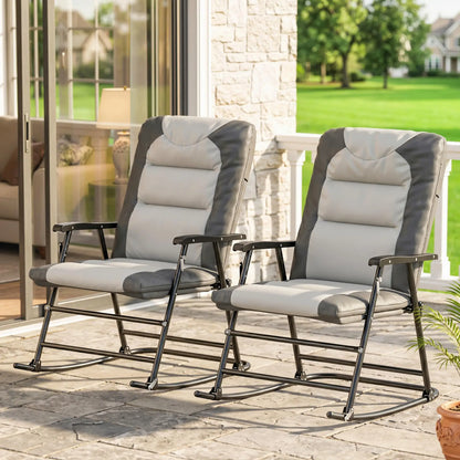 Folding Rocking Chair Set, 2 Padded Rockers with Armrest, Light Grey Outdoor Rocking Chairs at Gallery Canada