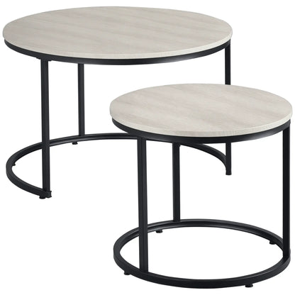 Nesting Coffee Tables Set of 2, Round, Metal Frame, Wood Grain, Grey Living Room Furniture at Gallery Canada