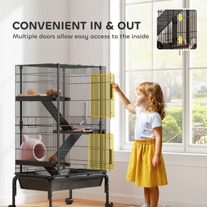 47"H Ferret Cage, Large 4-Tier Guinea Pig Cage, Black