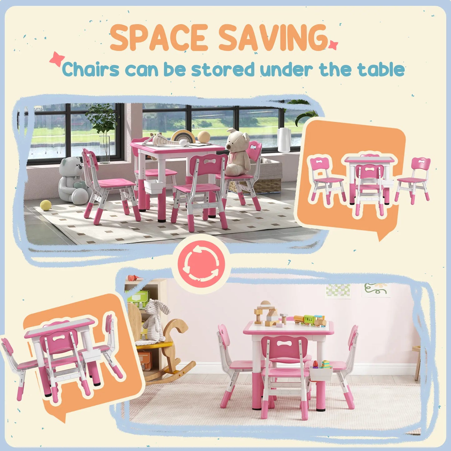 5 Pc Toddler Table and Chair Set, Adjustable Height, Pink Kids Table Sets at Gallery Canada