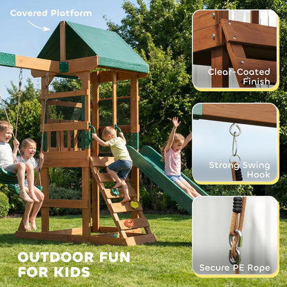 Wood Swing Set With Slide, 2 Swings, Rock Wall, Covered Deck Gym Sets & Swings at Gallery Canada