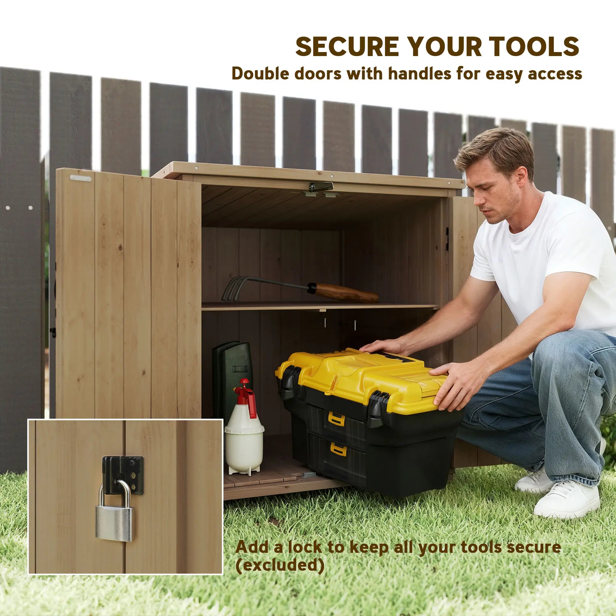 Wooden Outdoor Storage Cabinet, Garden Shed With Shelf, Double Doors, Natural Sheds at Gallery Canada