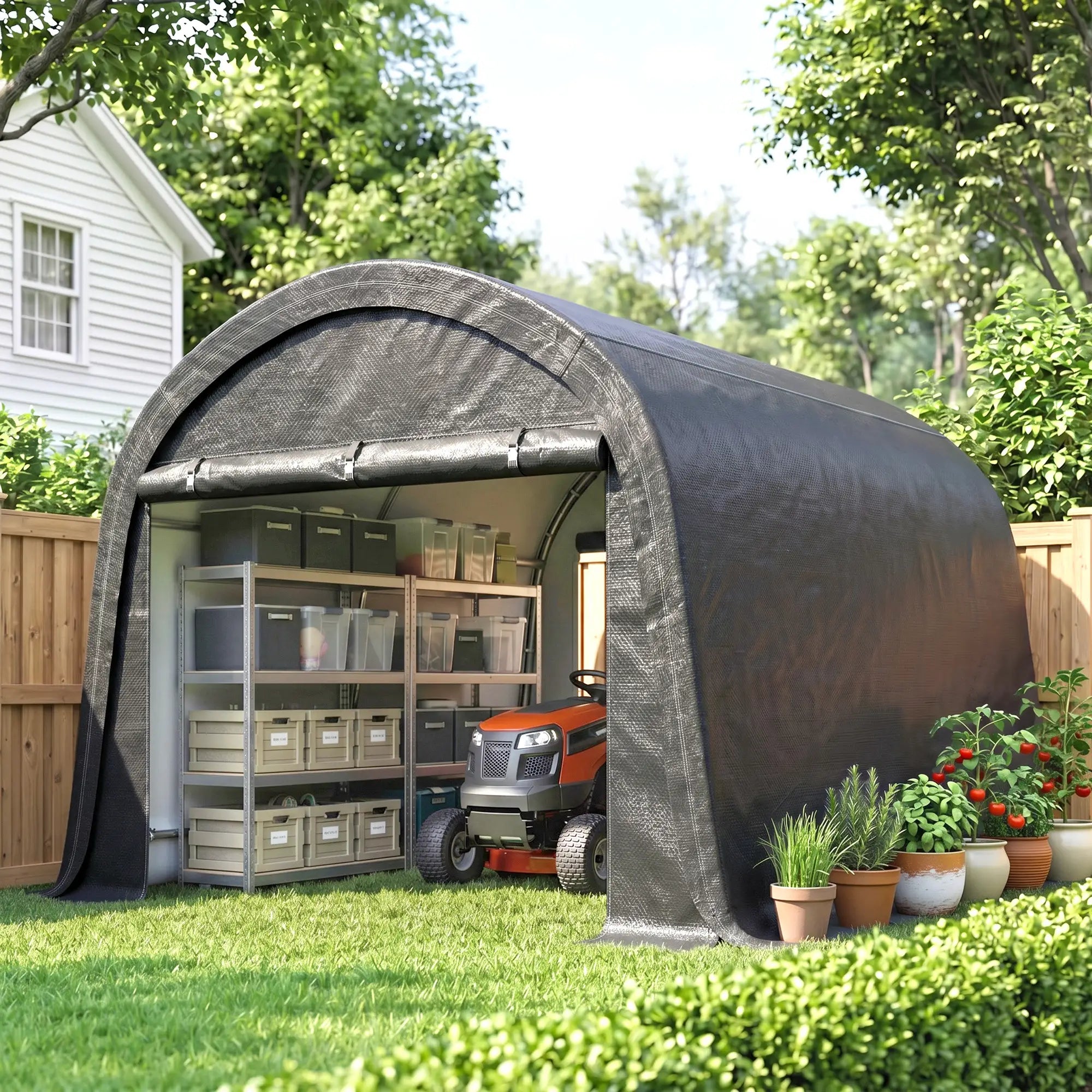 10' x 10' Outdoor Storage Tent, Heavy Duty Waterproof Shed for Bike, Motorcycle, Garden Tools Sheds at Gallery Canada