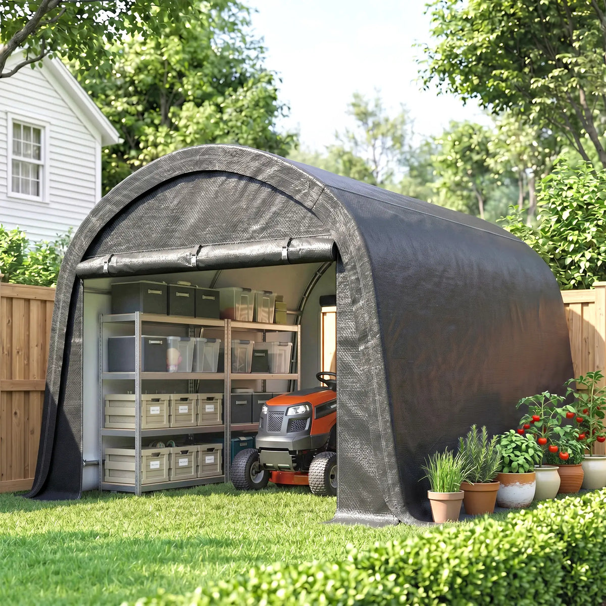 10' x 10' Outdoor Storage Tent, Heavy Duty Waterproof Shed for Bike, Motorcycle, Garden Tools Sheds at Gallery Canada