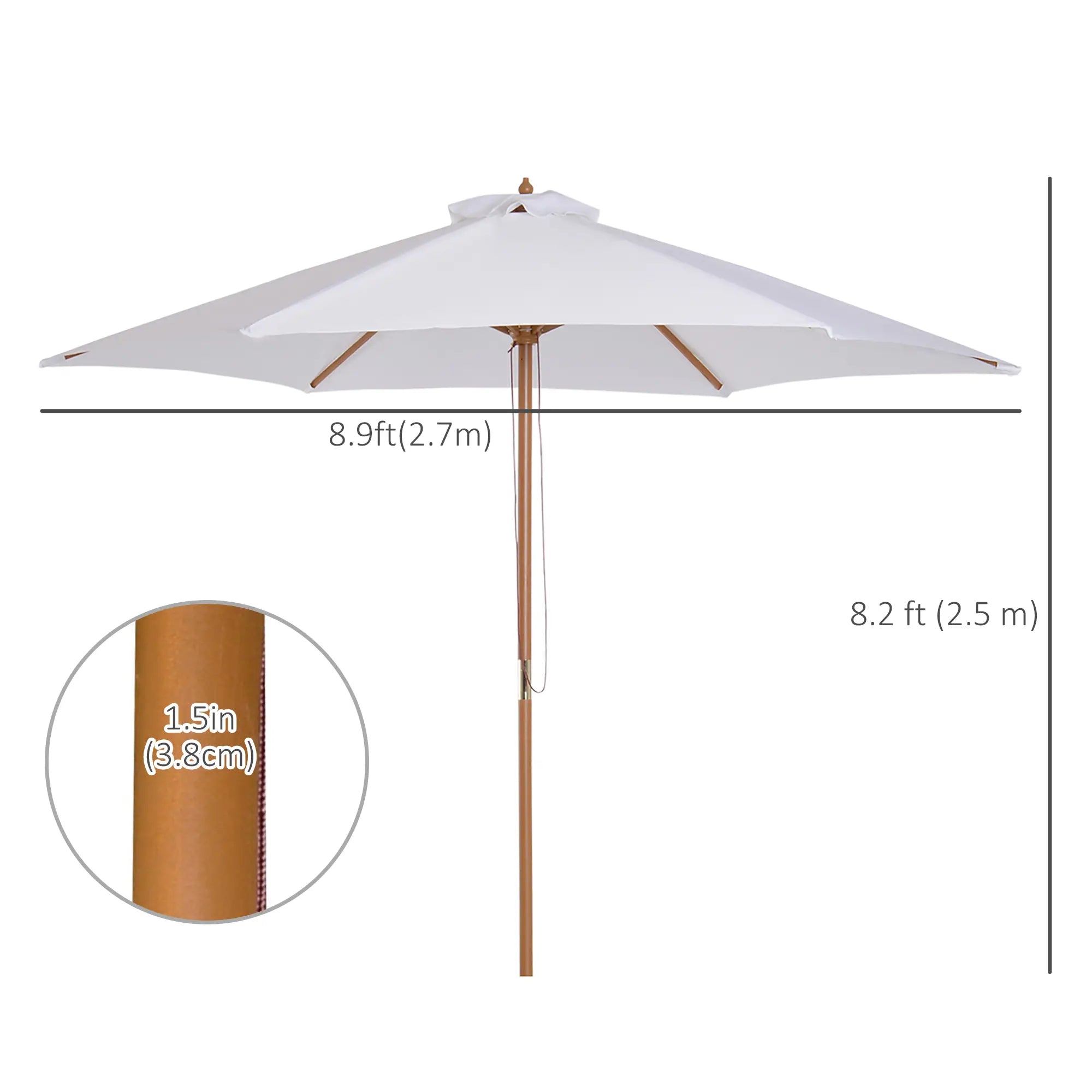 9' x 8' H Patio Umbrella, Hardwood Frame, Wind Vent, White Sun Umbrellas at Gallery Canada