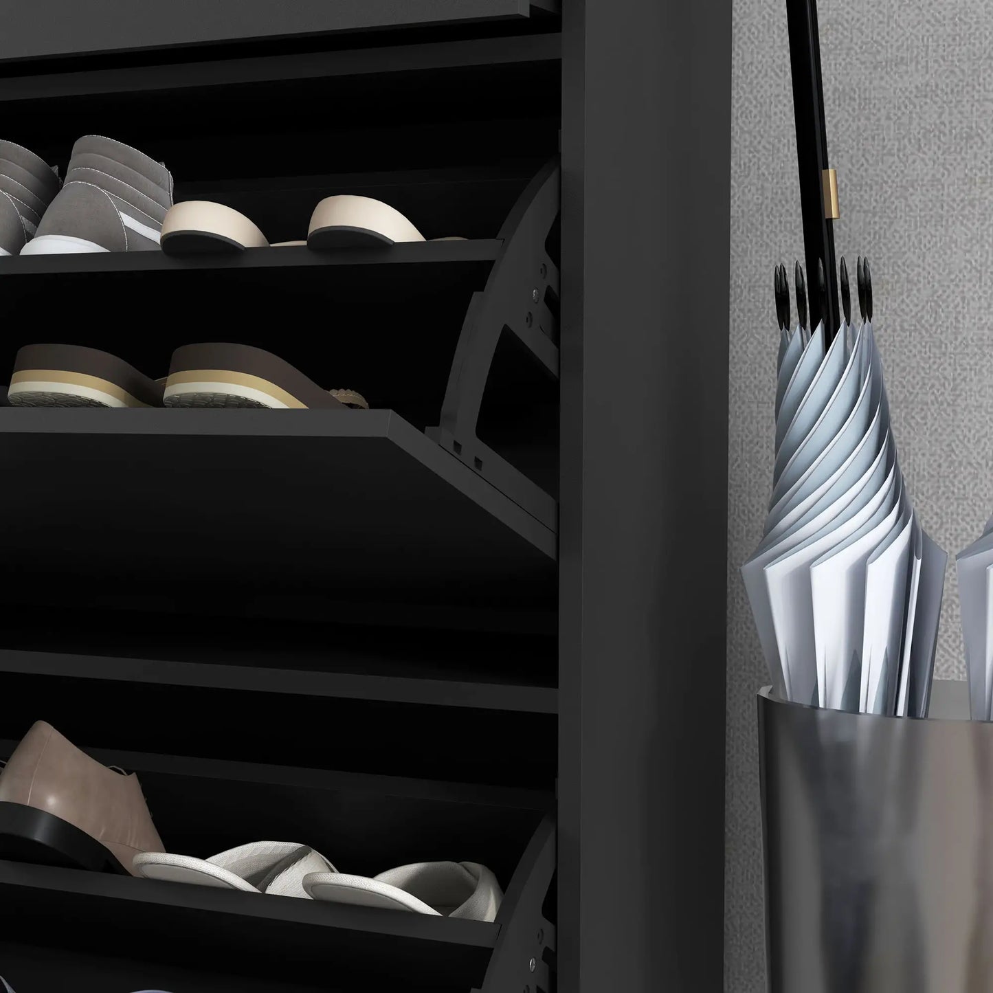 Modern Shoe Cabinet, 12 Pair Organizer, 2 Flip Doors, Adjustable Shelf, Black Shoe Storage Cabinets & Racks at Gallery Canada