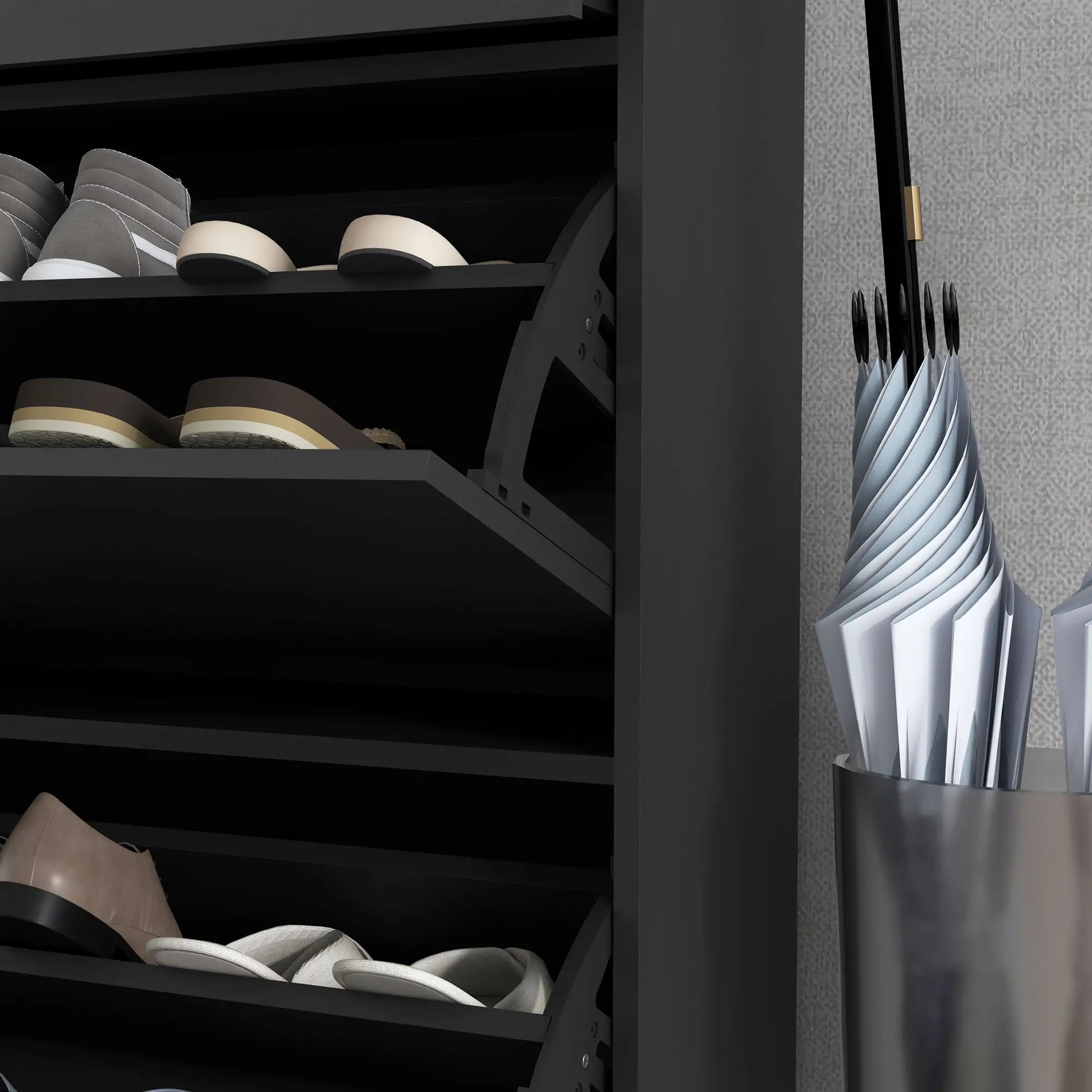 Modern Shoe Cabinet, 12 Pair Organizer, 2 Flip Doors, Adjustable Shelf, Black Shoe Storage Cabinets & Racks at Gallery Canada