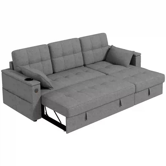Convertible Sectional Sofa Bed, Pull Out Sleeper with USB, Chaise Storage, Grey Sofas & Reclining Chairs Dark Grey at Gallery Canada