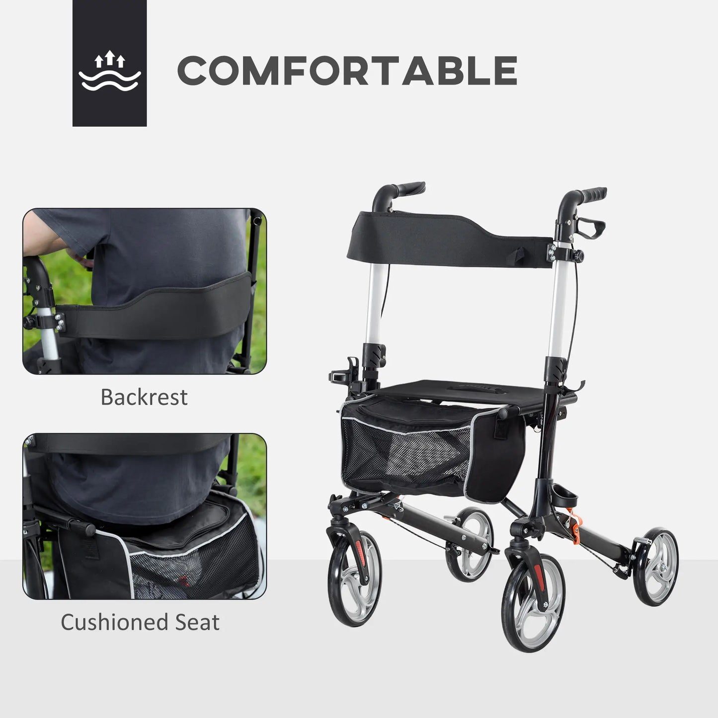 Lightweight Folding Walker, Large Seat, Adjustable Handle, Black Knee Walker & Wheelchair Ramps at Gallery Canada