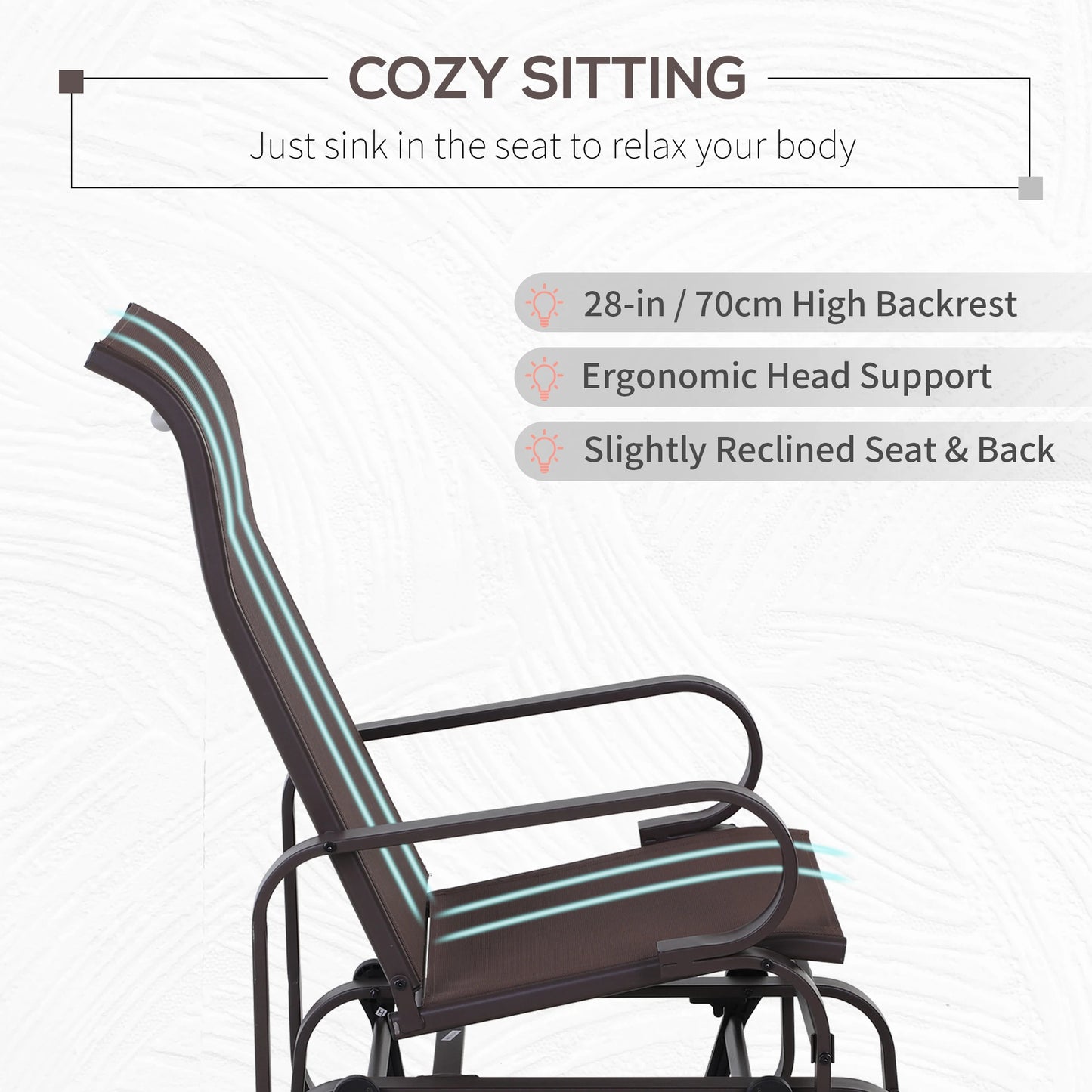 Patio Glider with Mesh Fabric, Outdoor Rocking Chair, Brown Outdoor Rocking Chairs at Gallery Canada