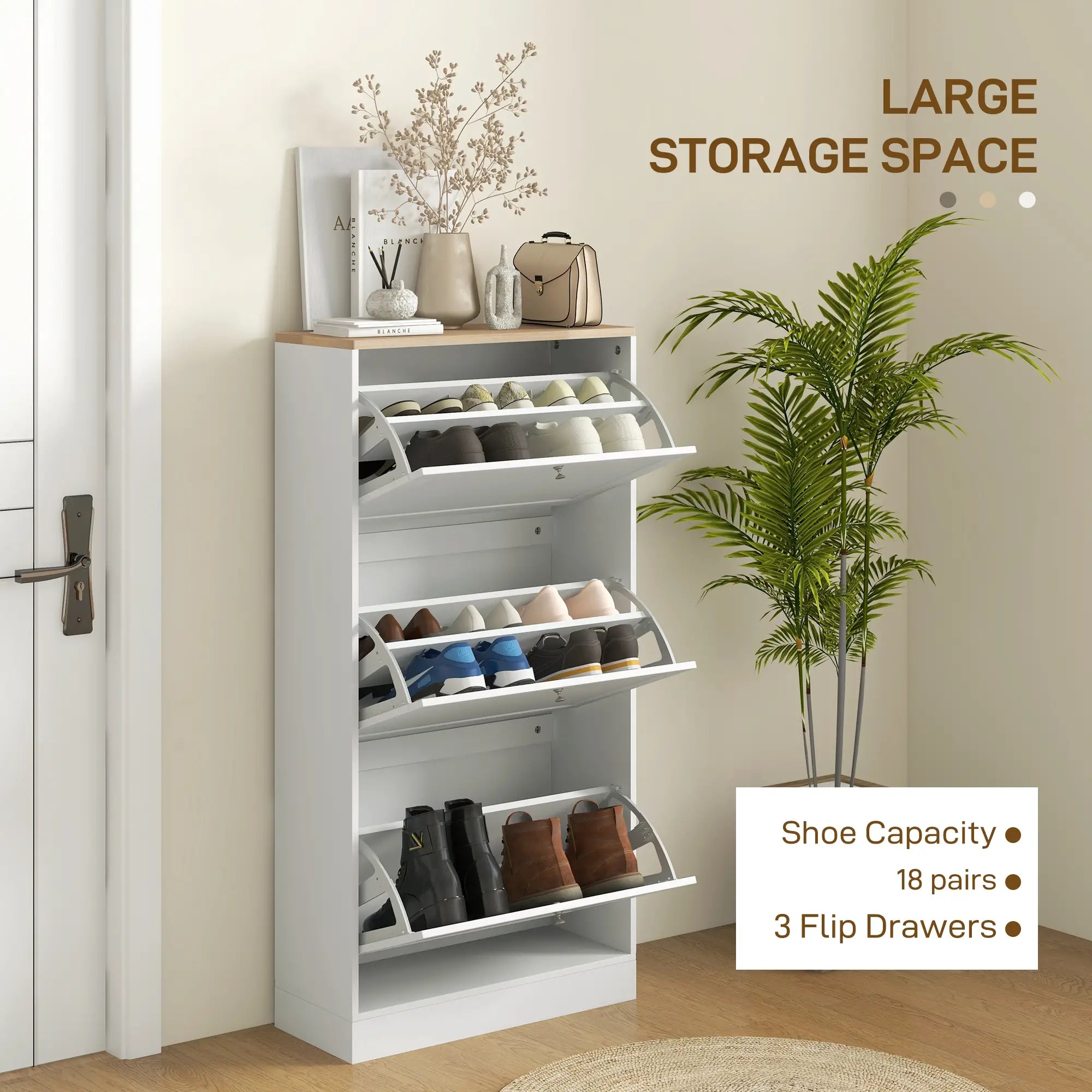 Modern Shoe Storage, 3 Flip Drawers, Adjustable Shelves, 18 Pairs, White Shoe Storage Cabinets & Racks at Gallery Canada