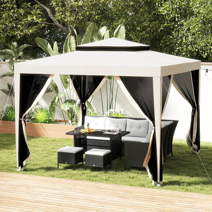 10' x 10' Outdoor Canopy Tent With Mesh Netting, Double Tier Roof, Beige Gazebos at Gallery Canada