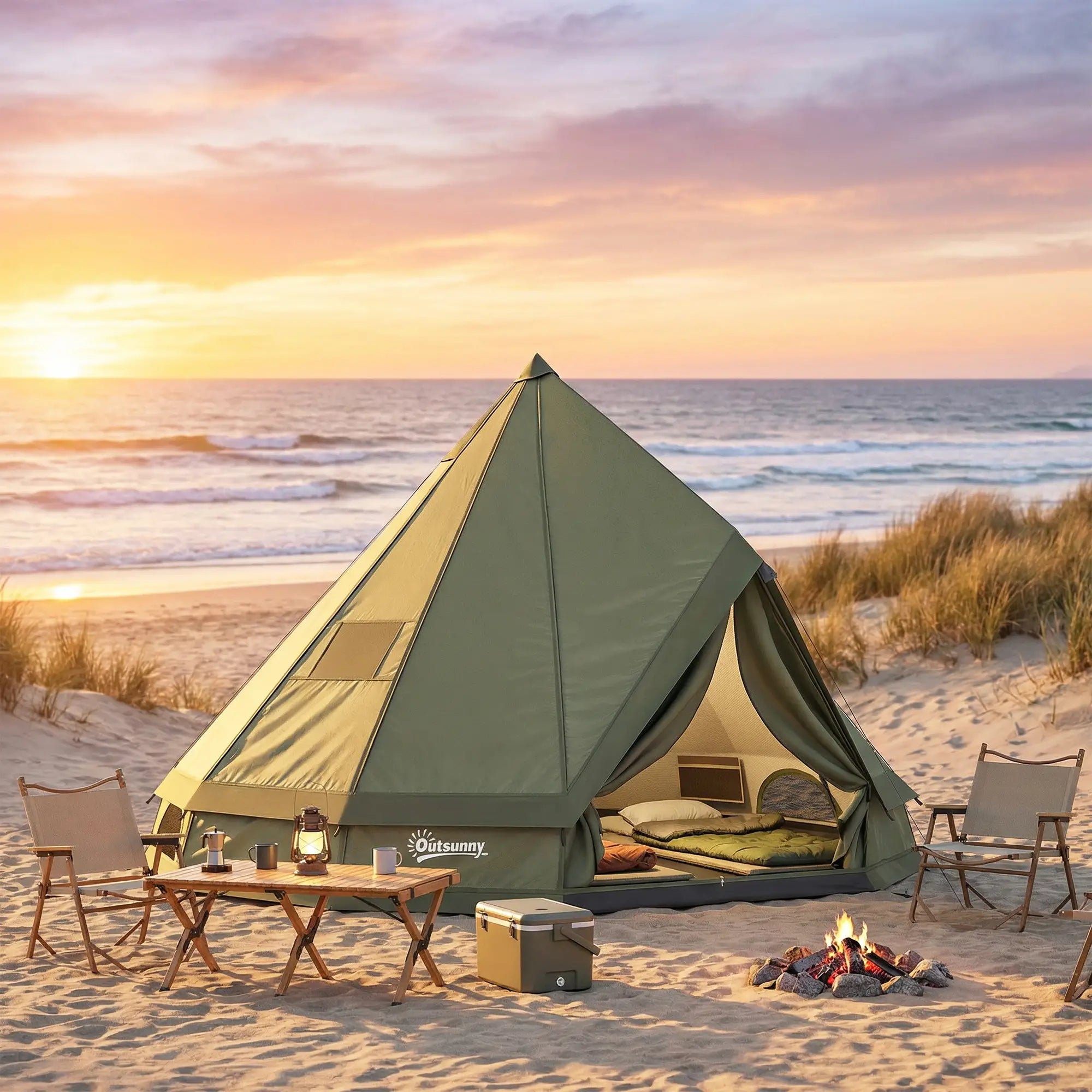 Waterproof Camping Tent, Stove Jack, 4-6 Person, Army Green Camping Tents at Gallery Canada
