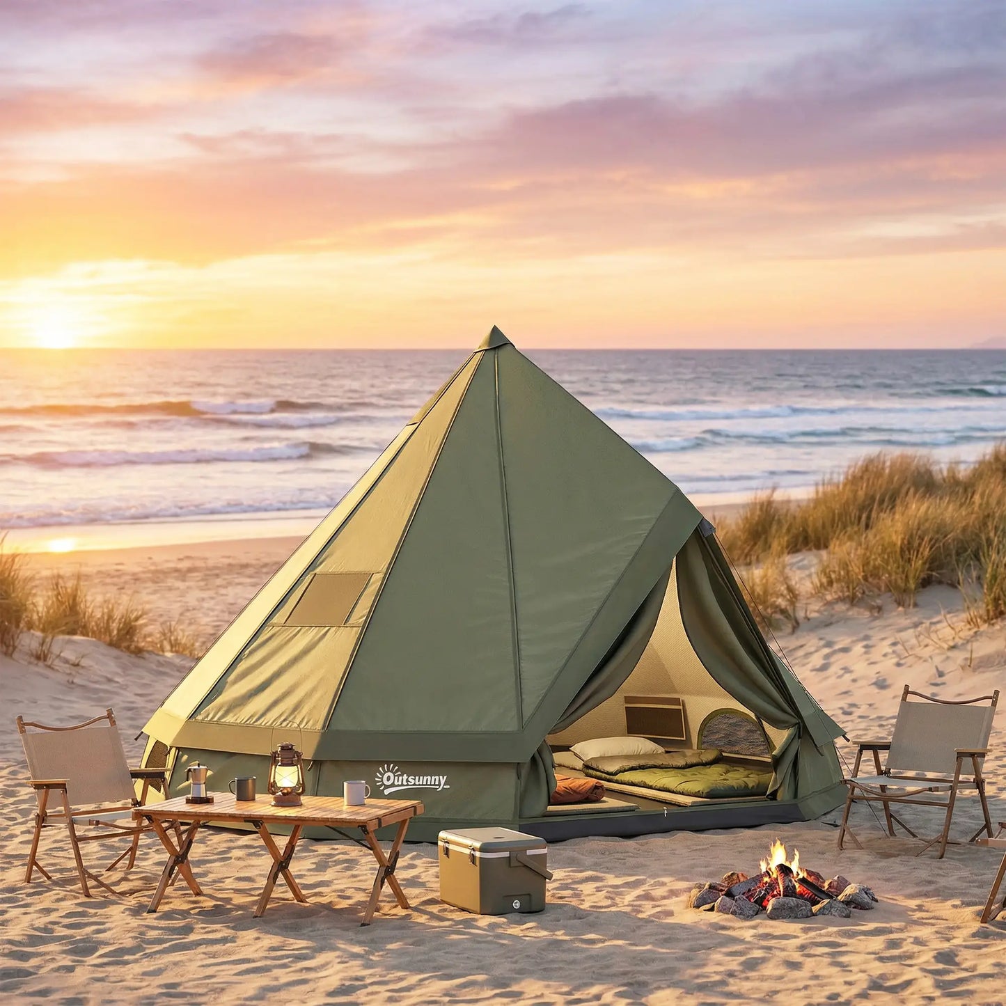 Waterproof Camping Tent, Stove Jack, 4-6 Person, Army Green Camping Tents at Gallery Canada