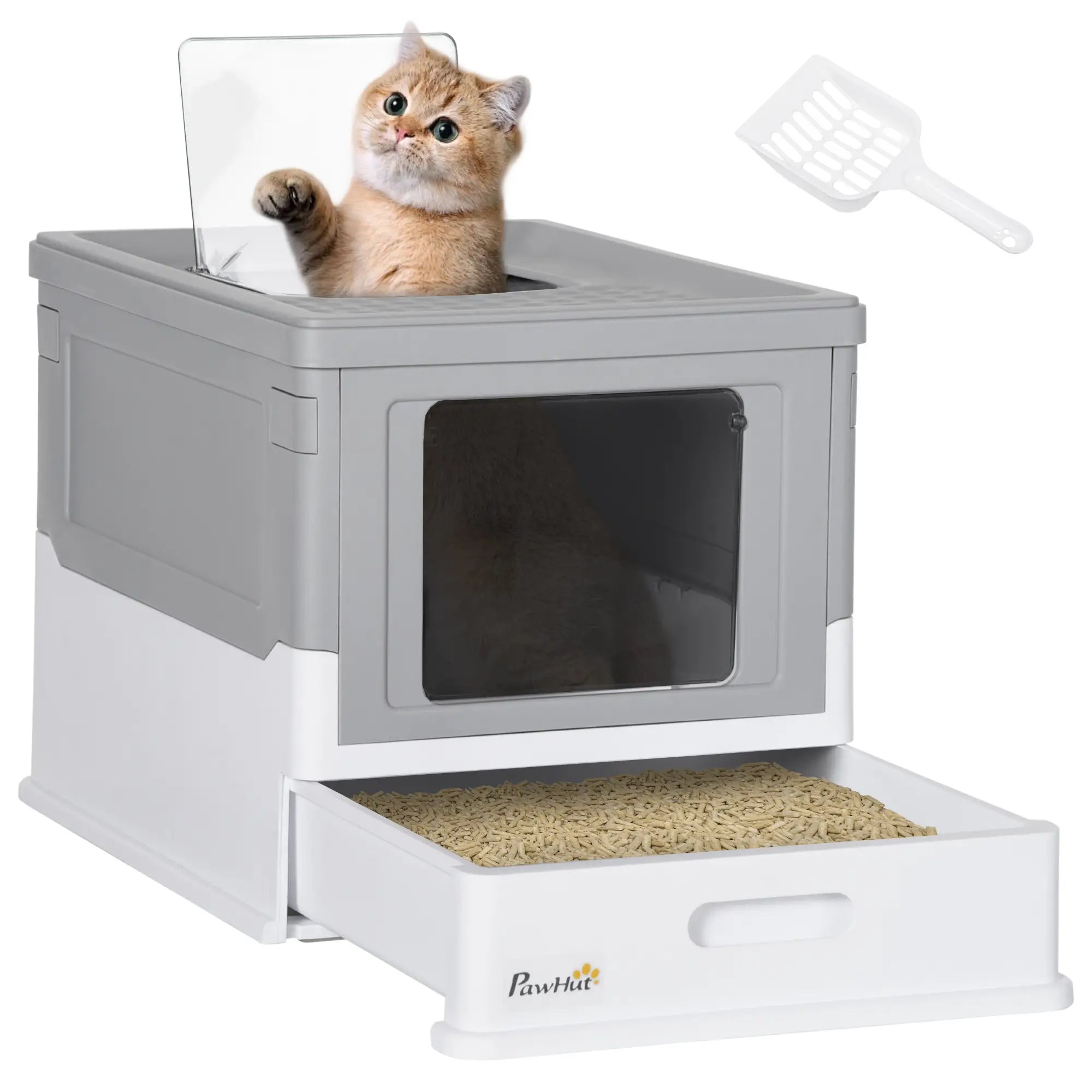 Top Entry Enclosed Kitty Litter Box with Scoop, Tray, Large, Grey Cat Litter Box Enclosures at Gallery Canada