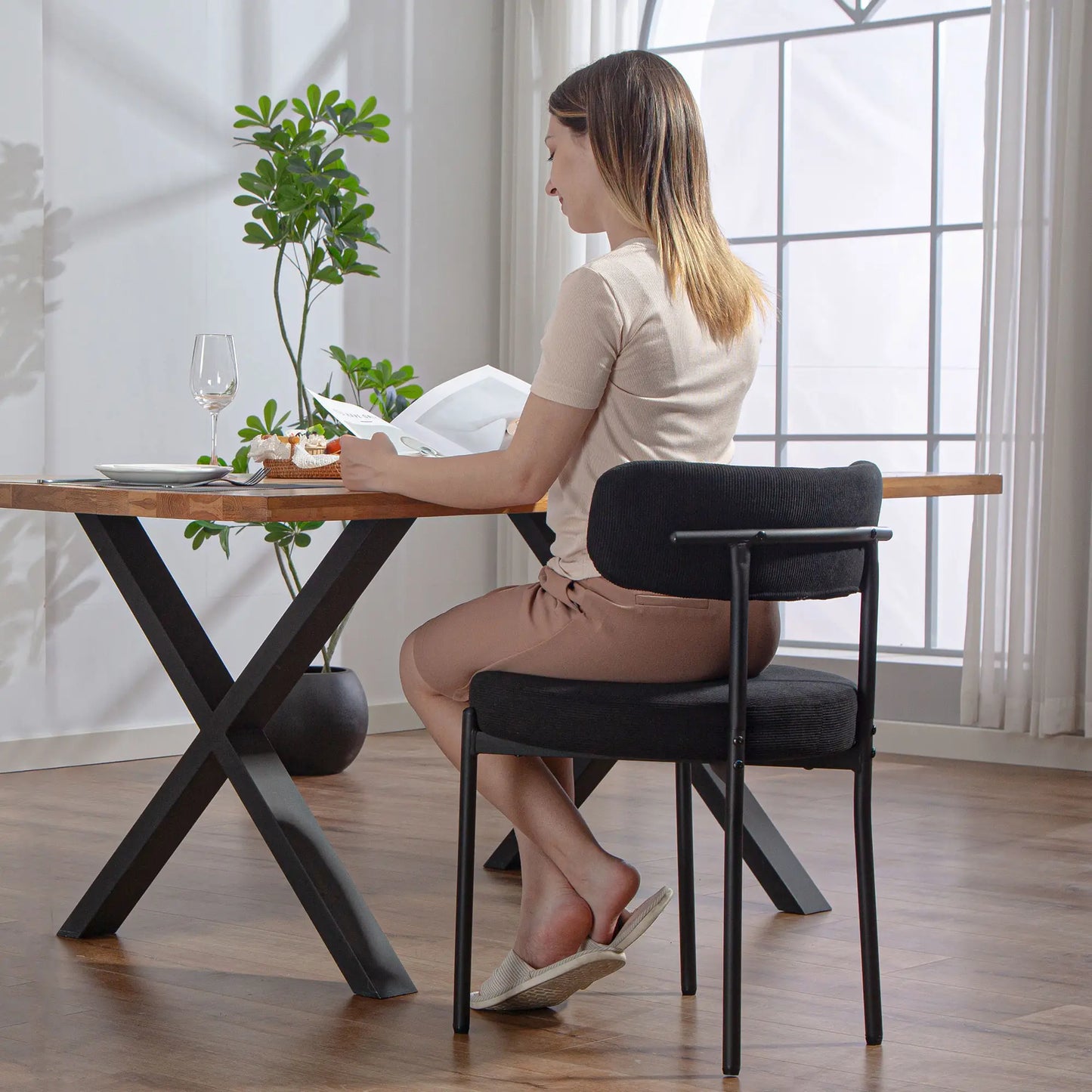 4 Kitchen Chairs, Modern Dining, Corduroy Upholstery, Steel Legs, Black Dining Chairs at Gallery Canada