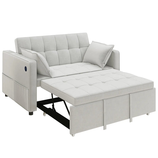 3-In-1 Convertible Sofa Bed, Pull Out Sleeper, Adjustable Backrest, Beige 2-Seater Sofas Beige at Gallery Canada