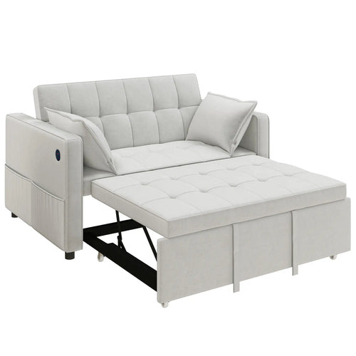 3-In-1 Convertible Sofa Bed, Pull Out Sleeper, Adjustable Backrest, Beige