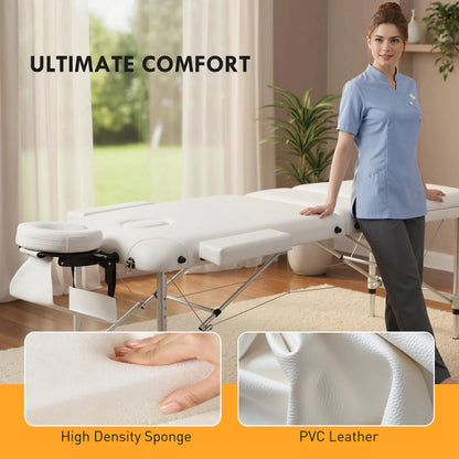 85" 3 Section Foldable Massage Table, Professional Salon Spa Facial Couch Bed, White Portable Massage Tables at Gallery Canada