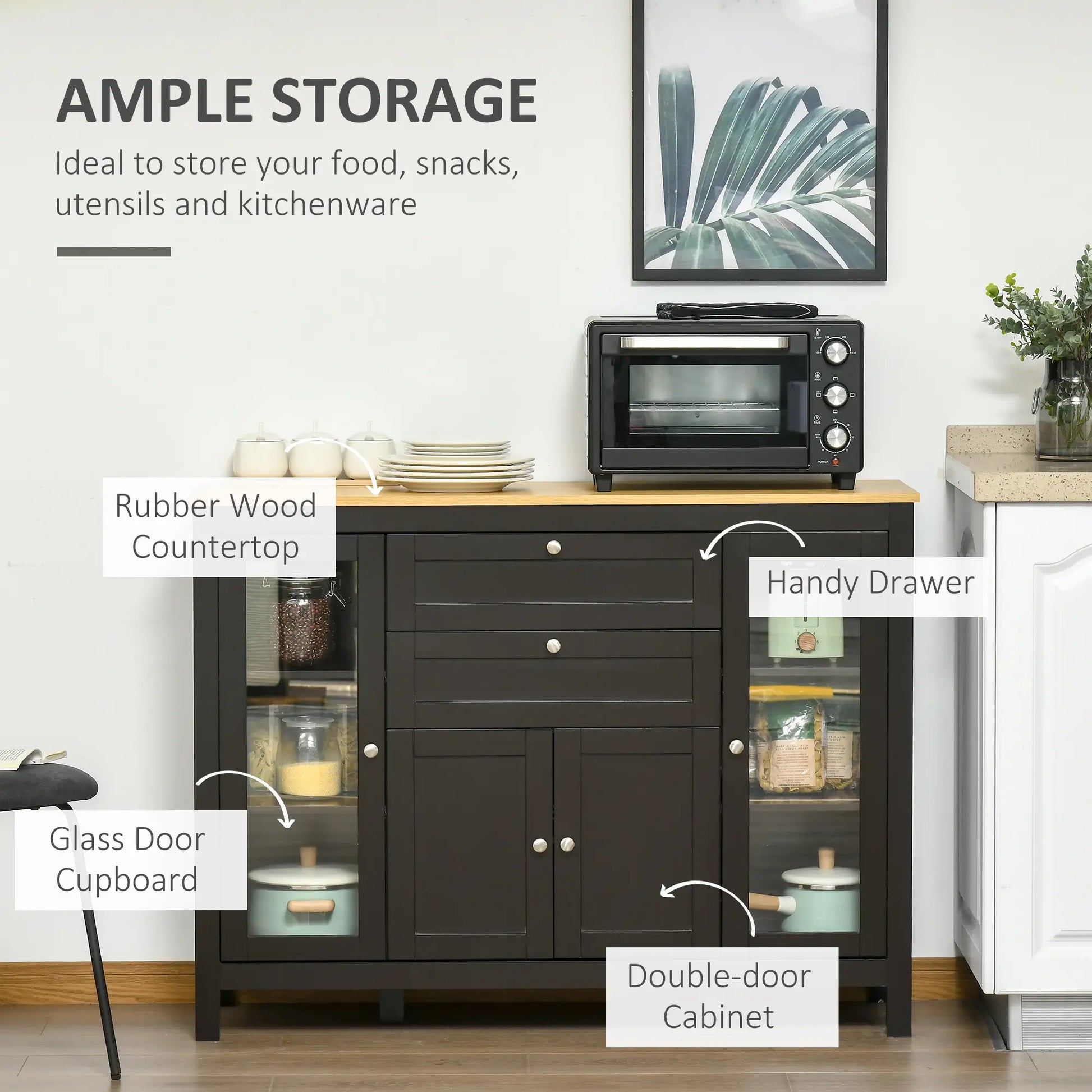 Buffet Cabinet Sideboard, 2 Drawers, 3 Storage Cabinets, Glass Doors, Dark Brown Bar Cabinets at Gallery Canada