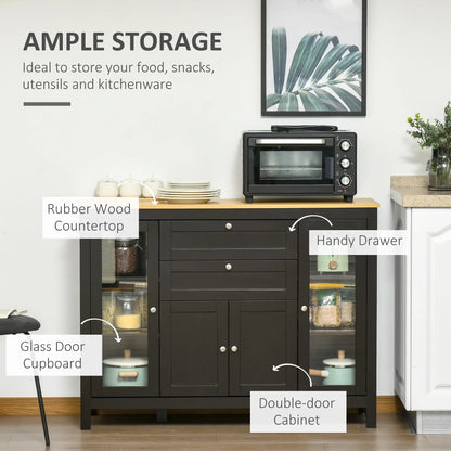 Buffet Cabinet Sideboard, 2 Drawers, 3 Storage Cabinets, Glass Doors, Dark Brown Bar Cabinets at Gallery Canada