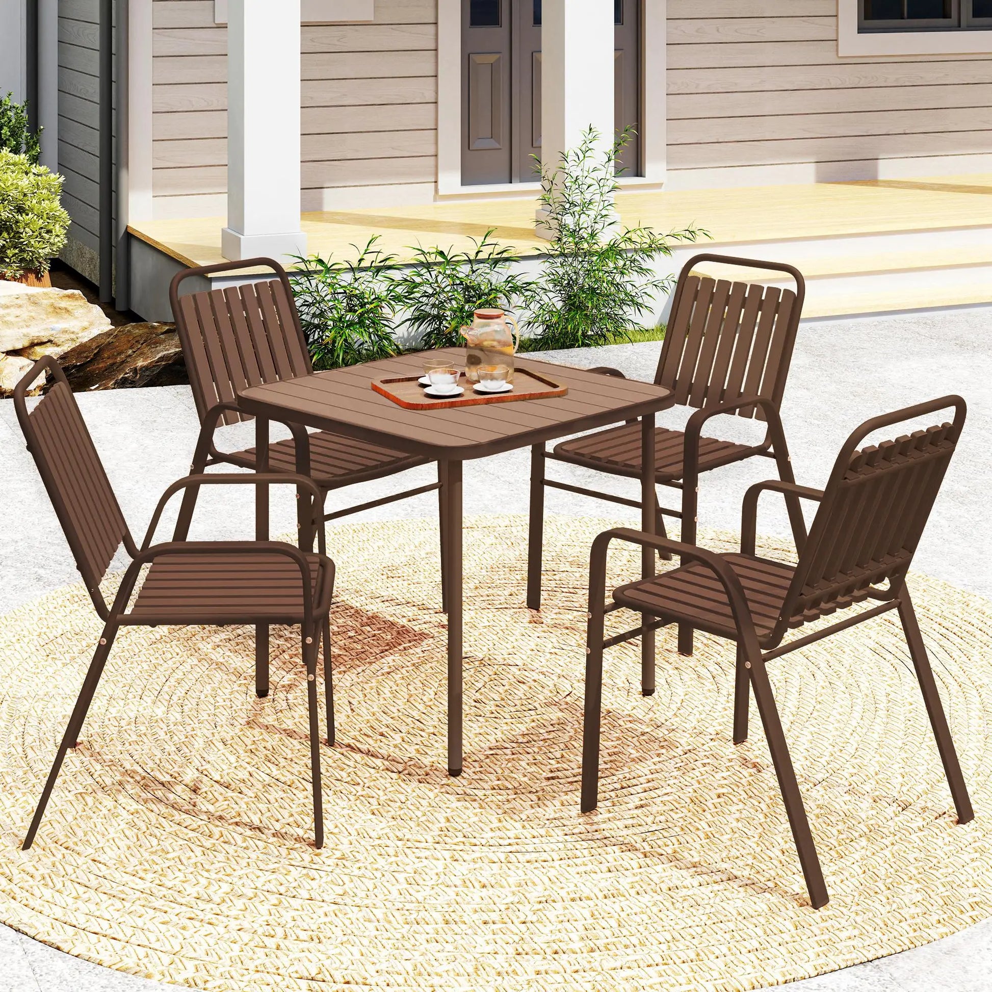 Stackable Outdoor Dining Chairs, Set of 4, Dark Brown Outdoor Dining Sets at Gallery Canada