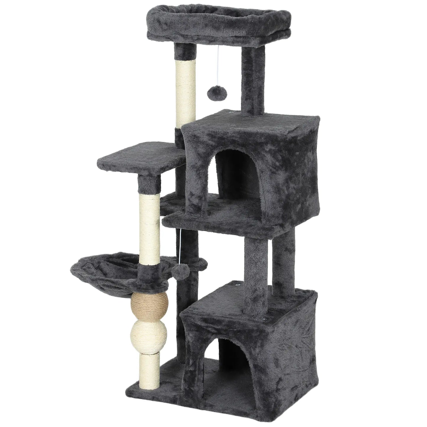 42" Cat Tree, Multi-Level with Perch, Hammock, Condos, Scratching Posts Cat Trees Dark Grey, Cream White, Natural at Gallery Canada