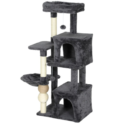 42" Cat Tree, Multi-Level with Perch, Hammock, Condos, Scratching Posts Cat Trees Dark Grey, Cream White, Natural at Gallery Canada