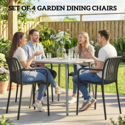 Stackable Patio Chairs Set of 4, Outdoor Dining, Black Patio Chairs at Gallery Canada