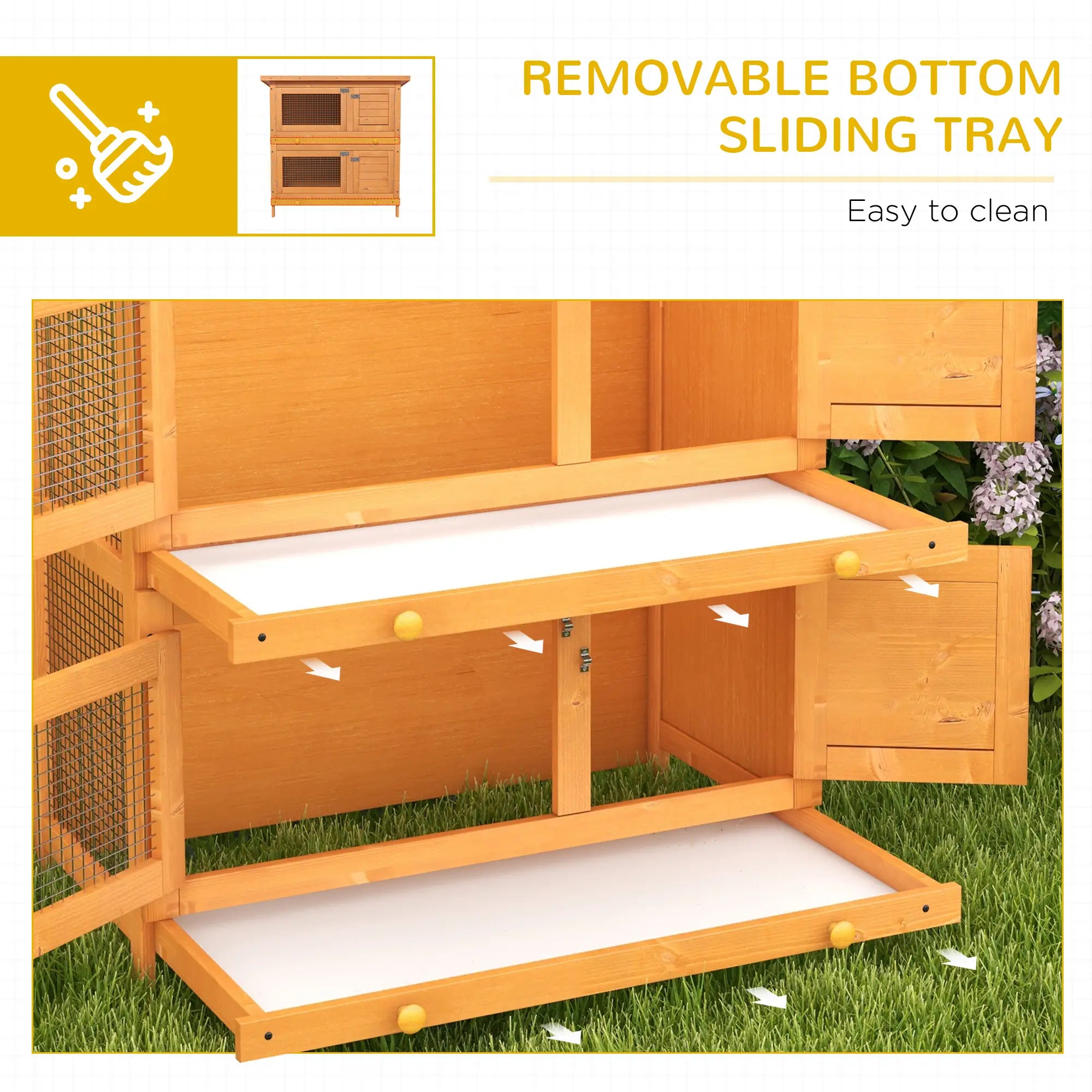 2-Tier Wooden Rabbit Hutch, Small Animal House, Bunny Pet Cage, 2 Rooms, Sliding Tray, Opening Top, Yellow Rabbit Hutch at Gallery Canada