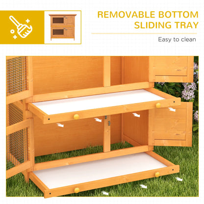 2-Tier Wooden Rabbit Hutch, Small Animal House, Bunny Pet Cage, 2 Rooms, Sliding Tray, Opening Top, Yellow Rabbit Hutch at Gallery Canada