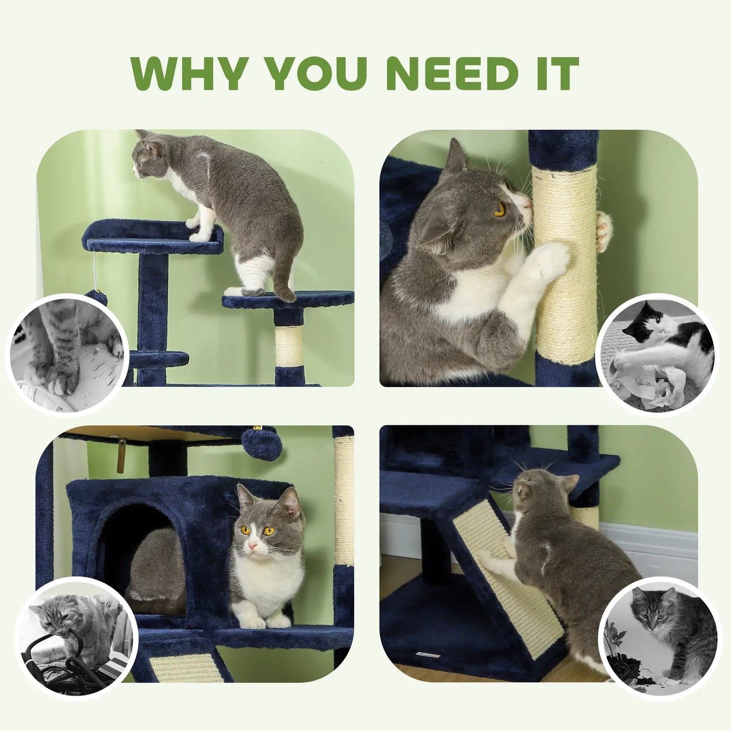 54" Cat Tree, Multi-Level Tower, Scratching Posts, Condos, Bed, Dark Blue Cat Towers at Gallery Canada