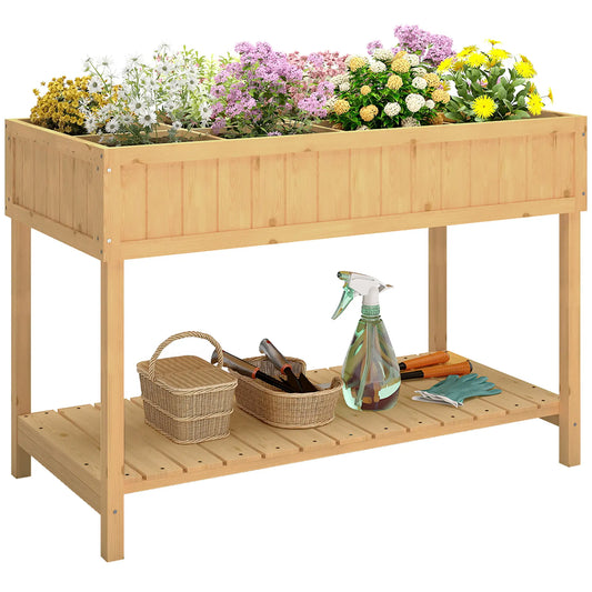 43.25" x 18" x 30" Raised Garden Bed, Wooden Plant Stand, 8 Grid Box, Natural Wood Elevated Garden Beds Natural at Gallery Canada