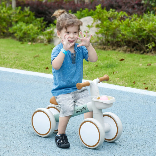 Toddler Balance Bike, Adjustable Seat, Removable Basket, 4 Silent Wheels, Green
