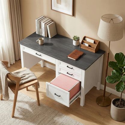 54" Farmhouse Executive Desk, Computer Desk With Drawers, White Computer Desks at Gallery Canada