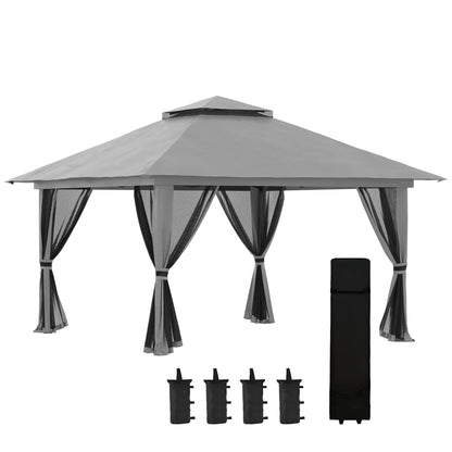 13' x 13' Pop Up Canopy, 2-Tier Roof Tent with Net, Carry Bag, Grey Pop Up Canopies at Gallery Canada