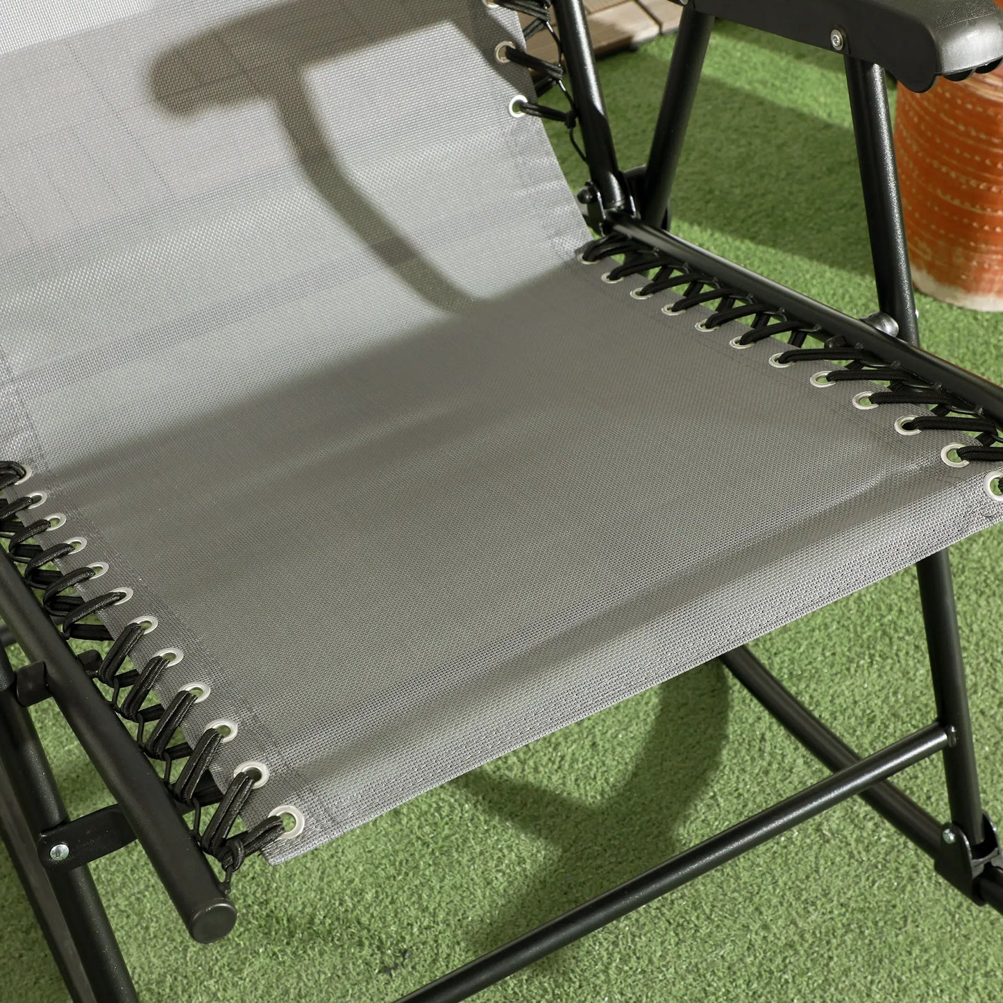 2pc Foldable Rocking Chair Set, Breathable Mesh Seat, Headrest, Grey Outdoor Rocking Chairs at Gallery Canada